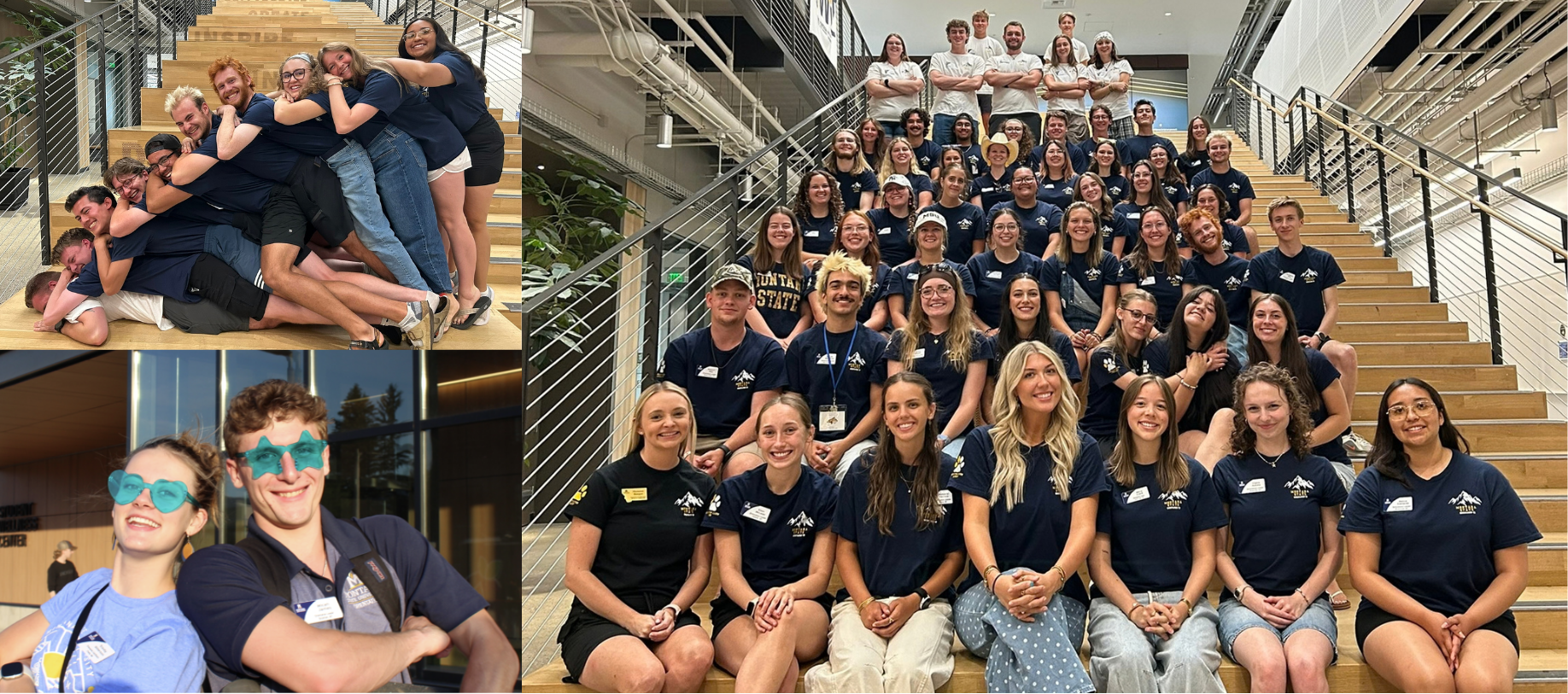 Three group photos of Orientation Leaders