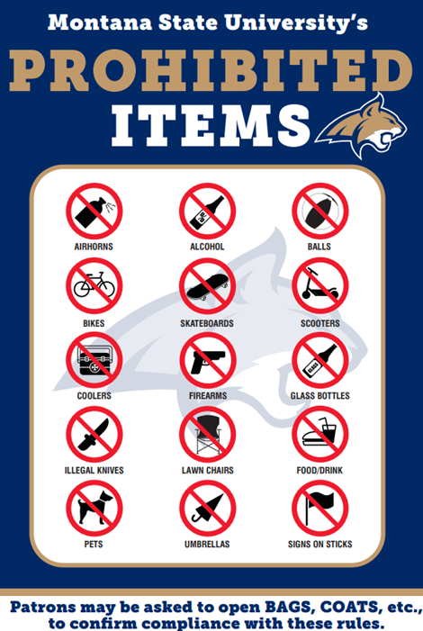 List of prohibited items at MSU's Bobcat Stadium.