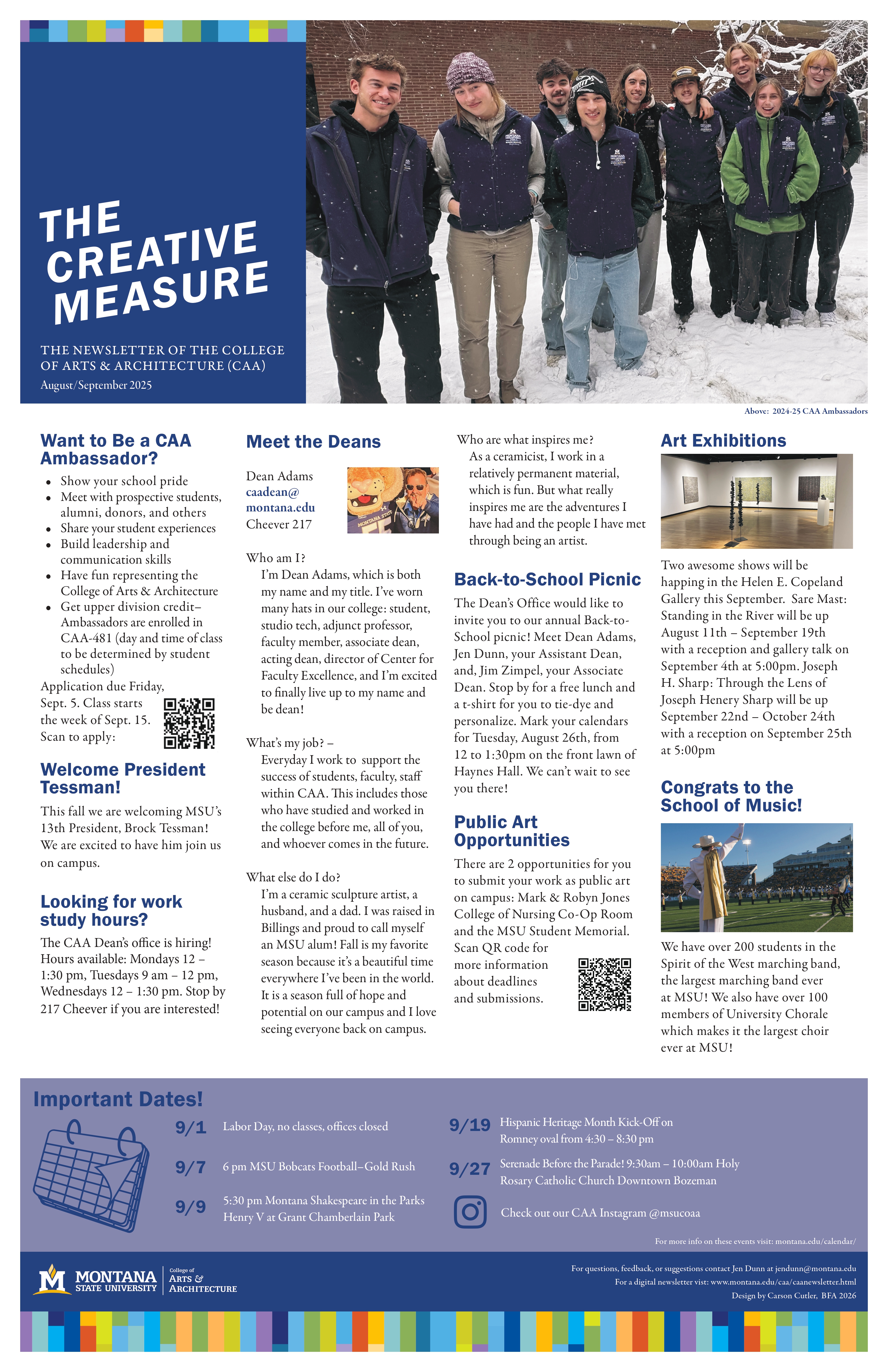 The August to September Newsletter of the College of Arts and Architecture