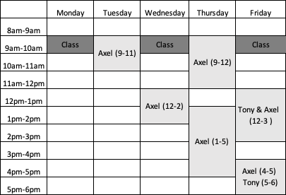 EGEN 205 schedule in table fformat