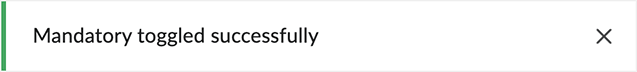 Brightspace screenshot 20.23.02 - "Mandatory toggled successfully" displays