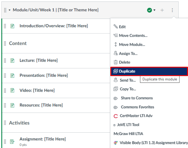 Module dropdown with duplicate option outlined in red