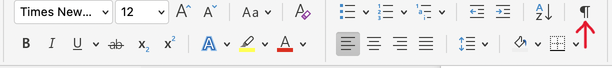 Image showing the location of the Paragraph mark on Mac.