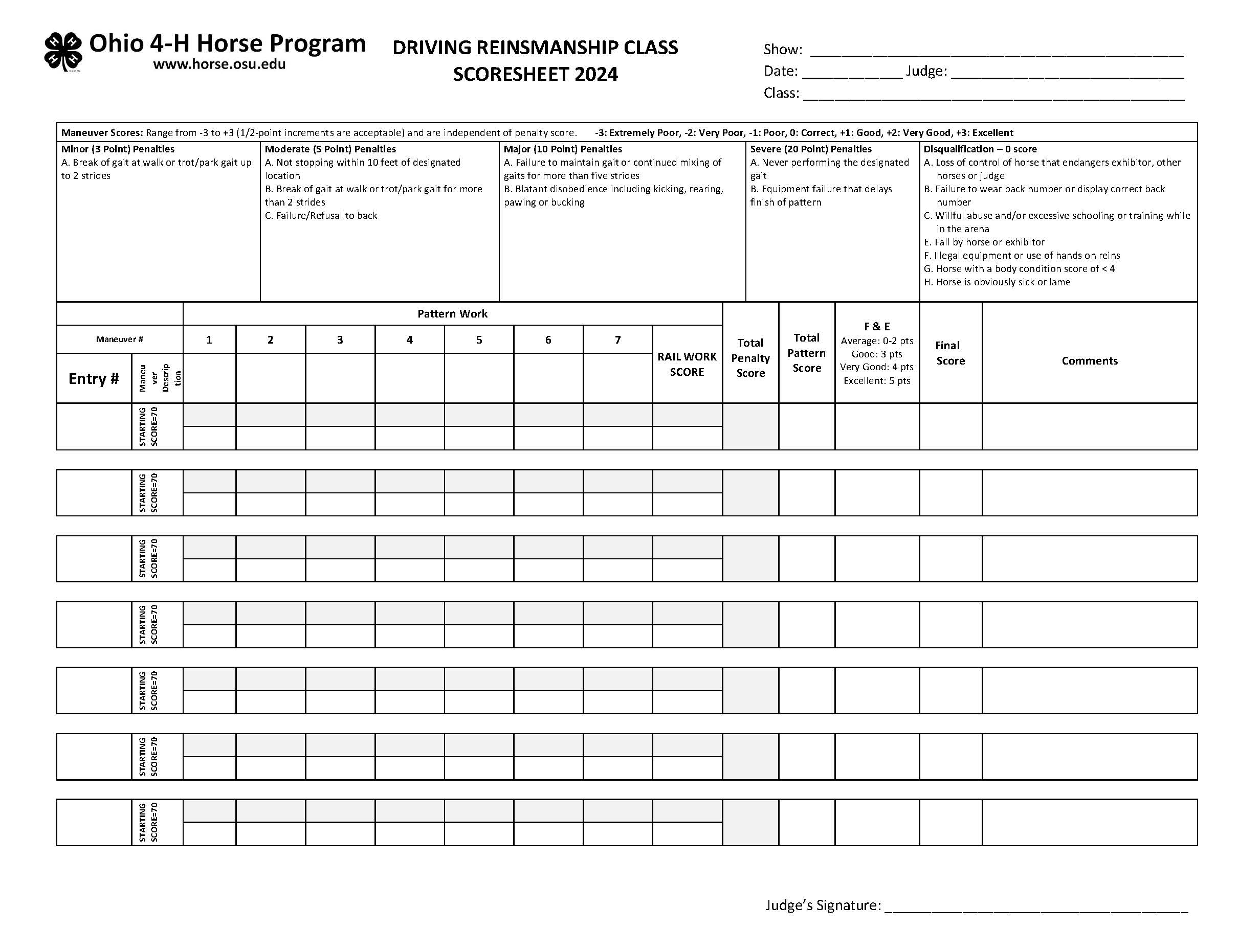 Reinsmanship Score Sheet Reinsmanship Score Sheet