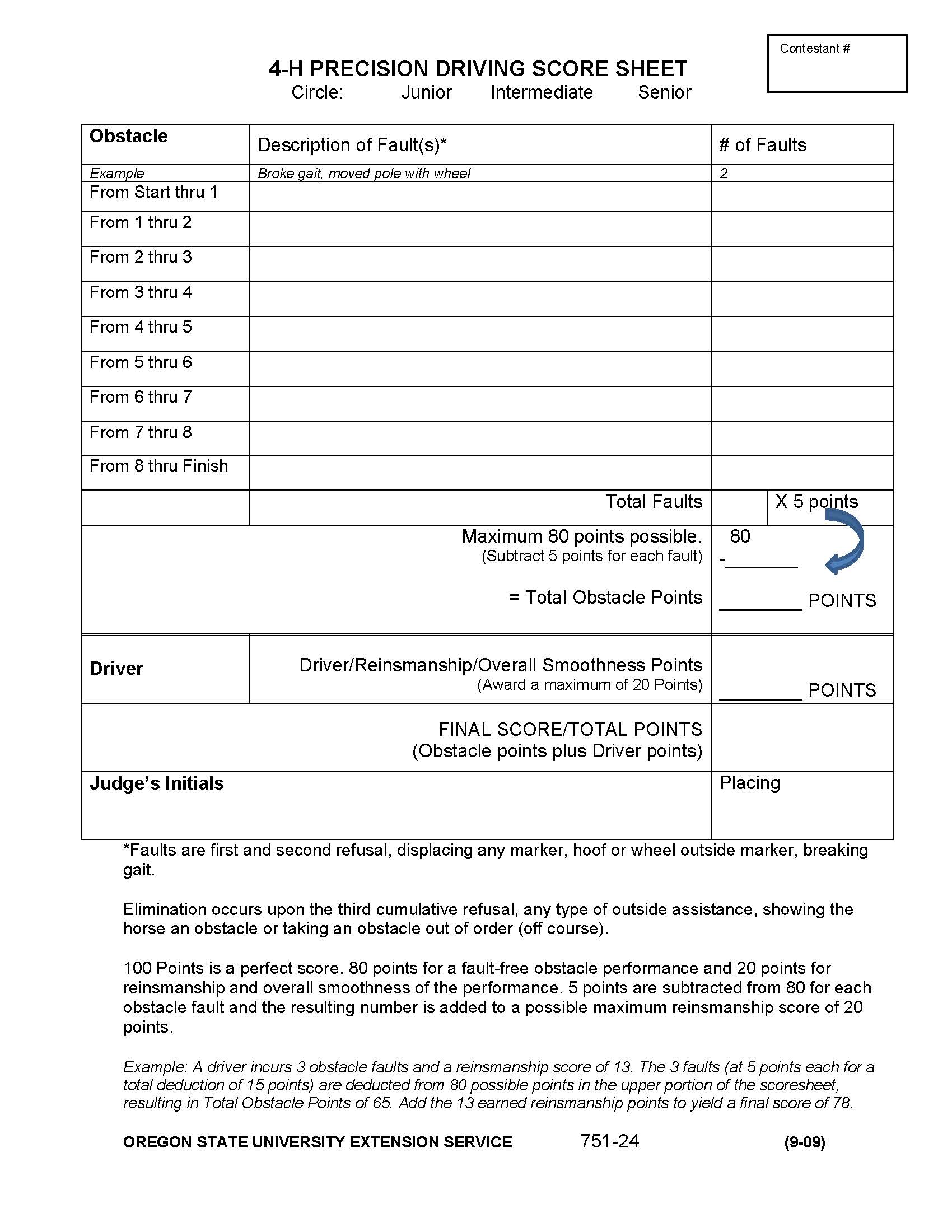 Precision Driving Score Sheet Precision Driving Score Sheet