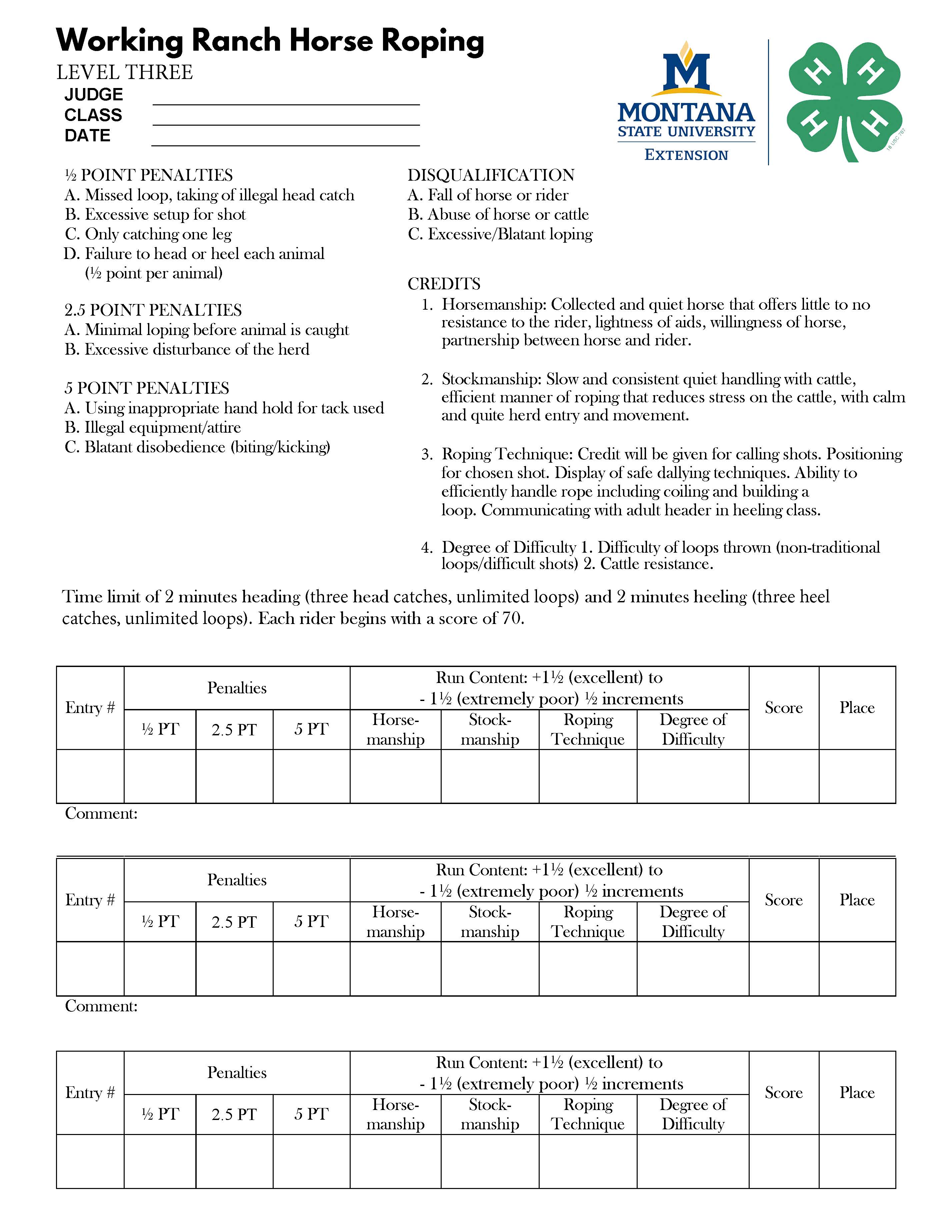 Ranch Roping Level 3 Score Sheet Ranch Roping Level 3 Score Sheet