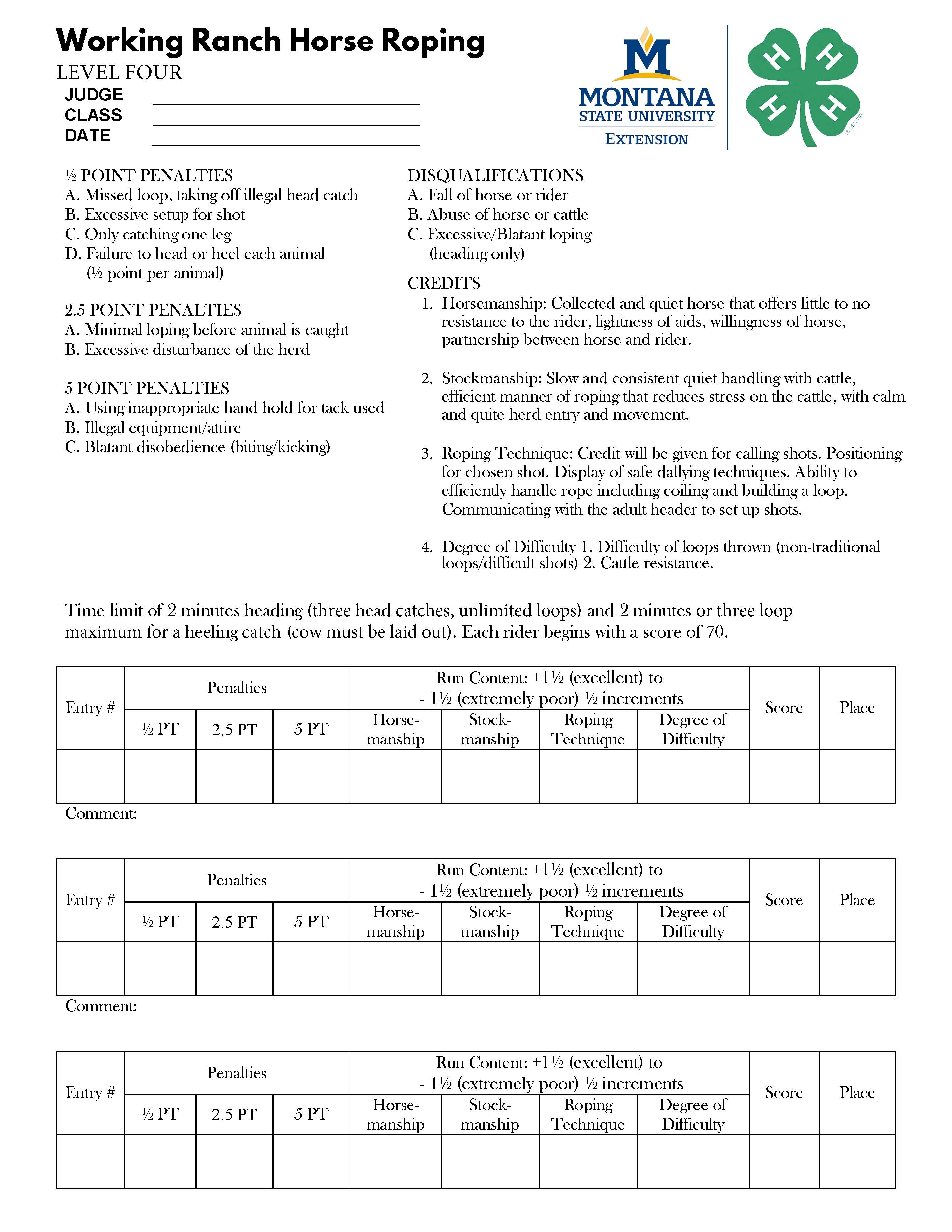 Ranch Roping Level 4 Score Sheet Ranch Roping Level 4 Score Sheet