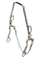 a metal hackamore made with rigid material and chains