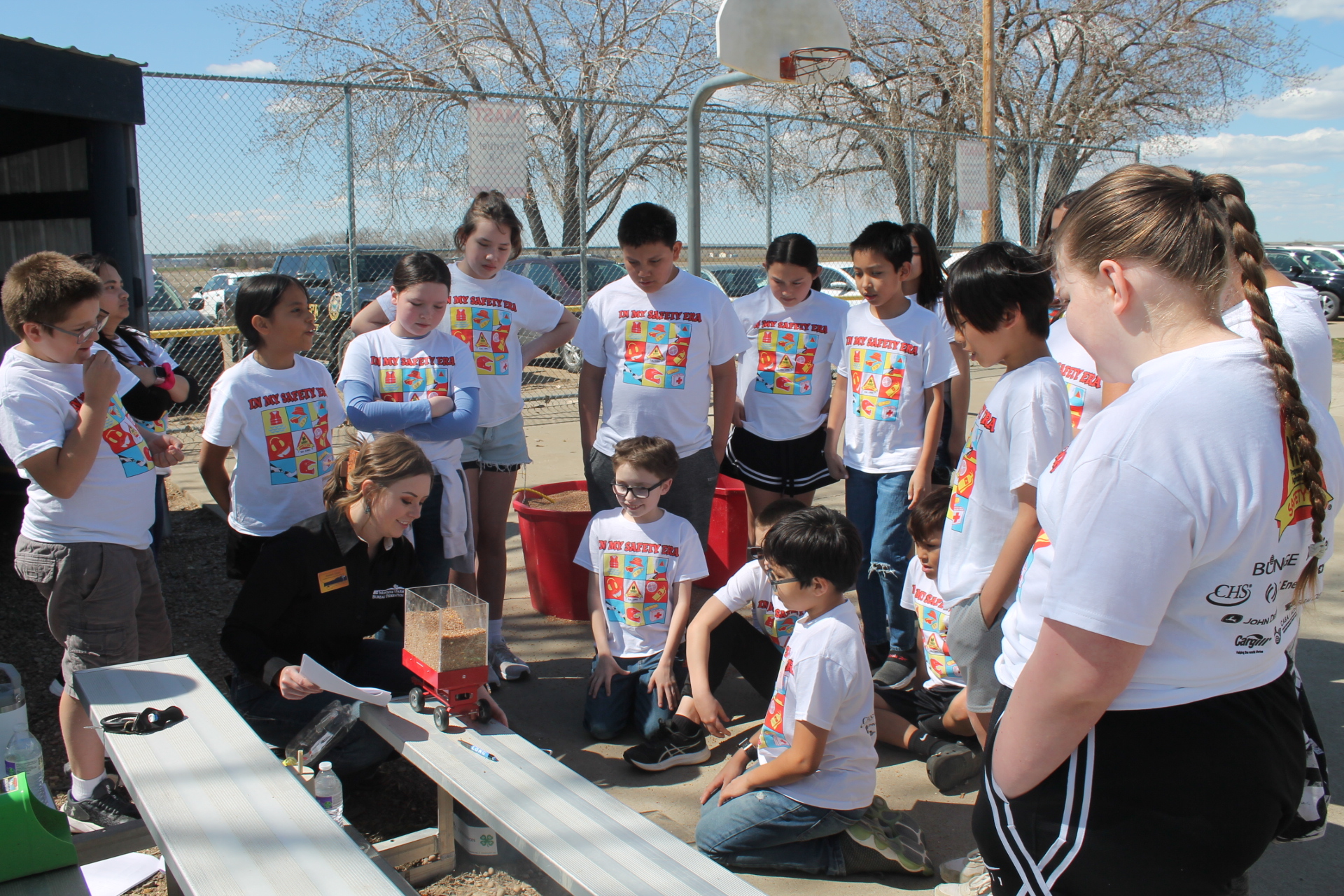 Students observing grain entrapment demonstration