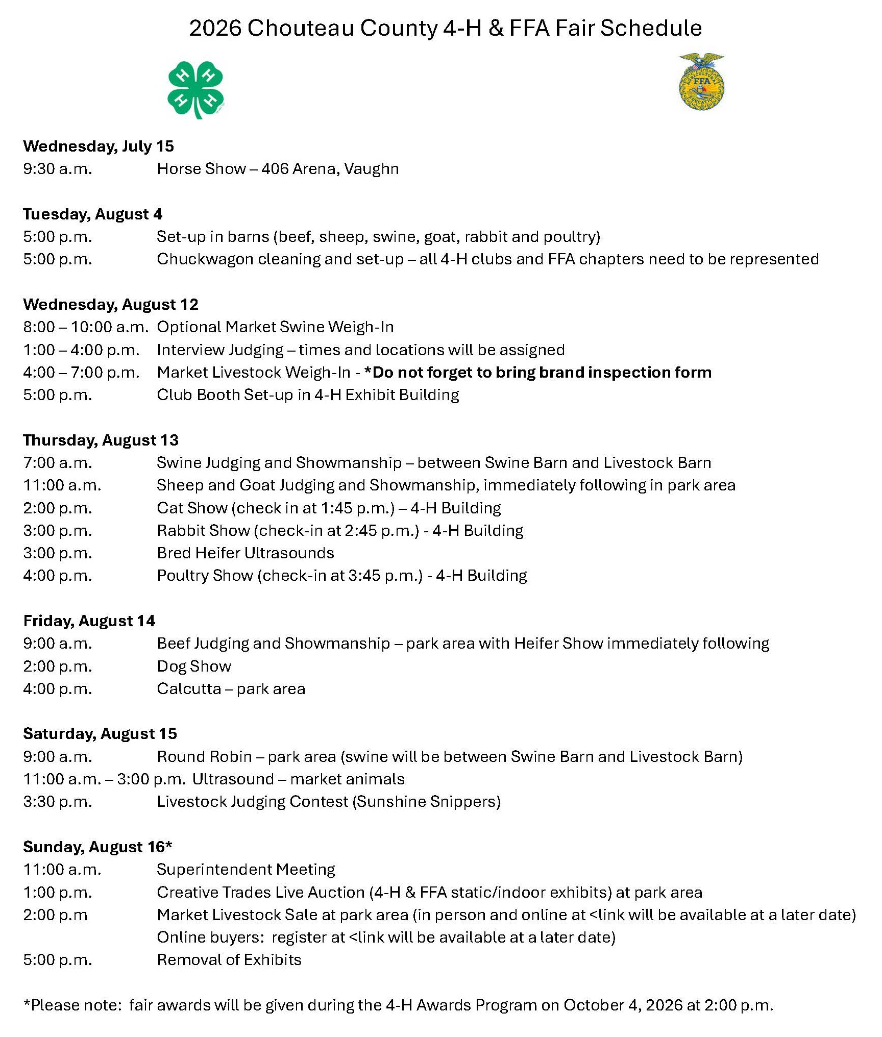 Chouteau County 4-H & FFA Fair 2026 Chouteau County 4-H & FFA Fair 2026