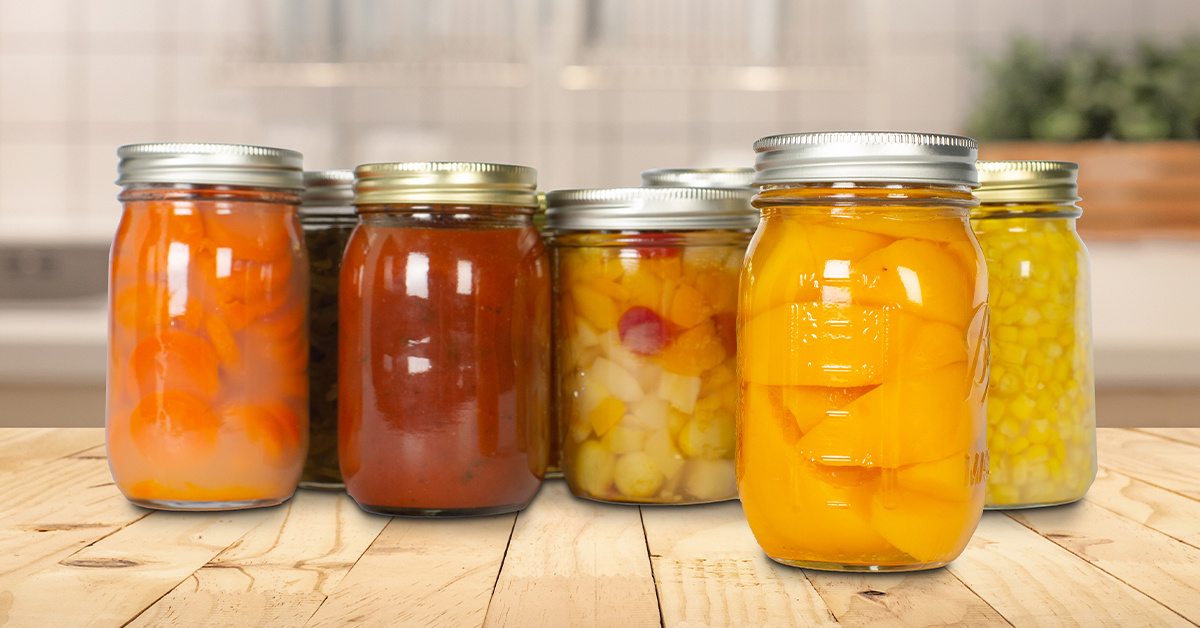Picture of glass jars with food preserved inside