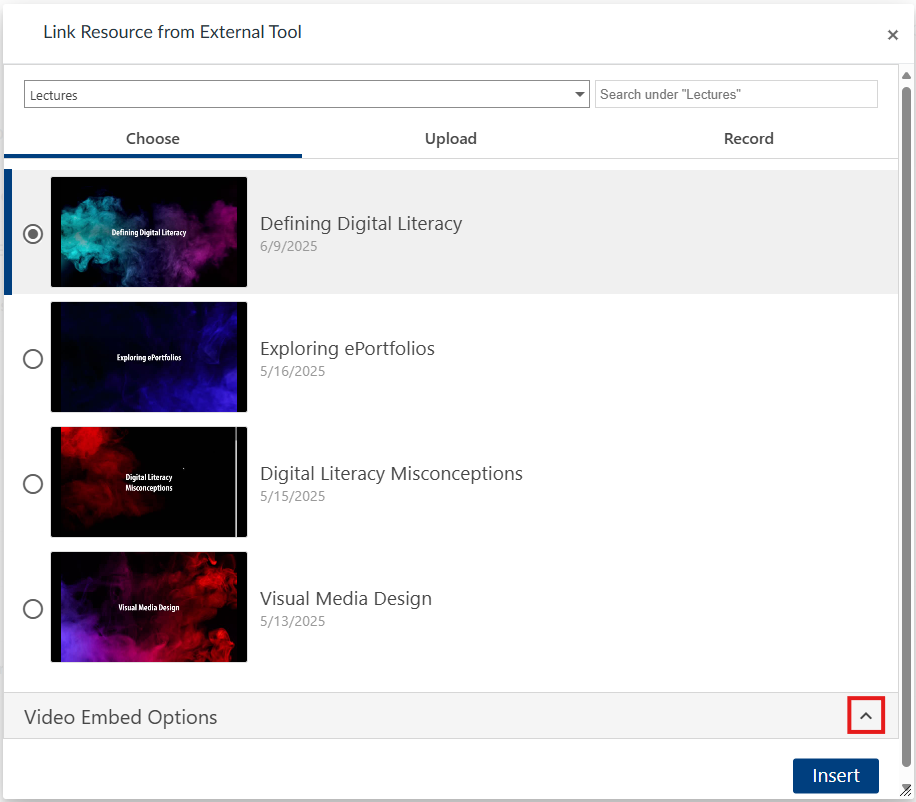 insert video with options