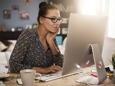 woman at computer at home