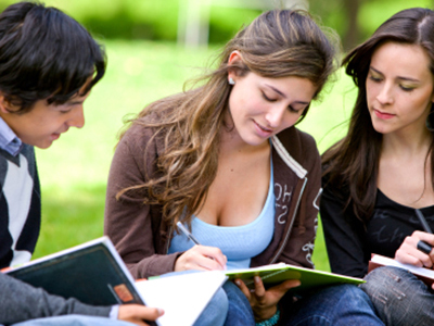 majors studying on lawn