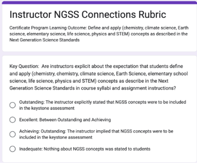 Instructor NGSS Connections Rubric