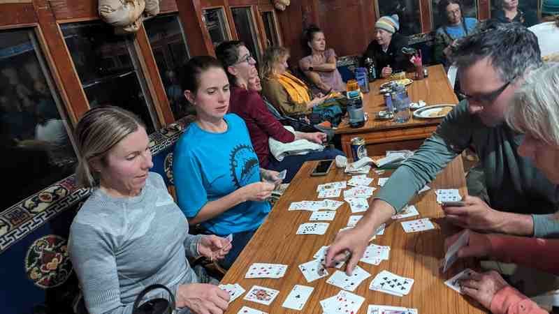 The group plays card games