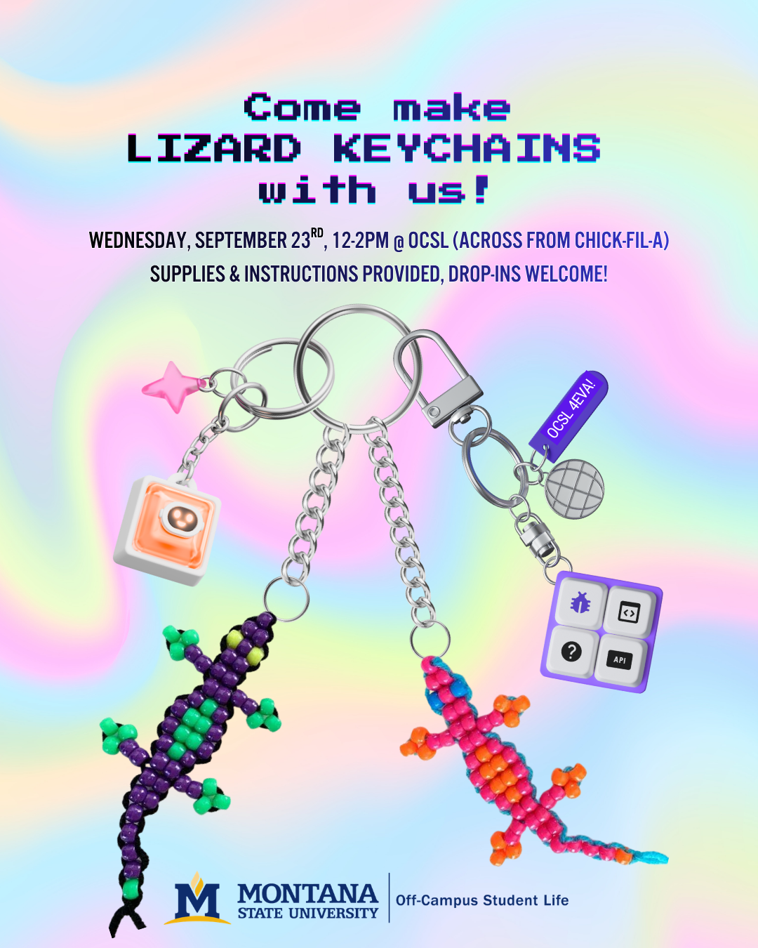 A poster advertising a Lizard Keychain workshop