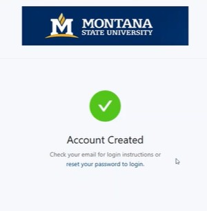 Confirmation message saying the account was created and to check email for login instructions