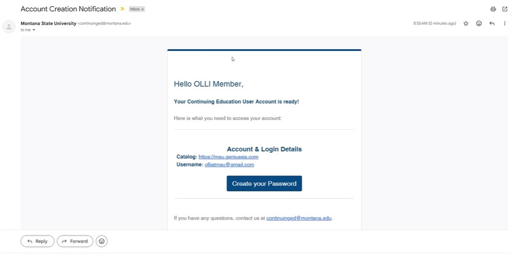 Account notification email with a Create your password button