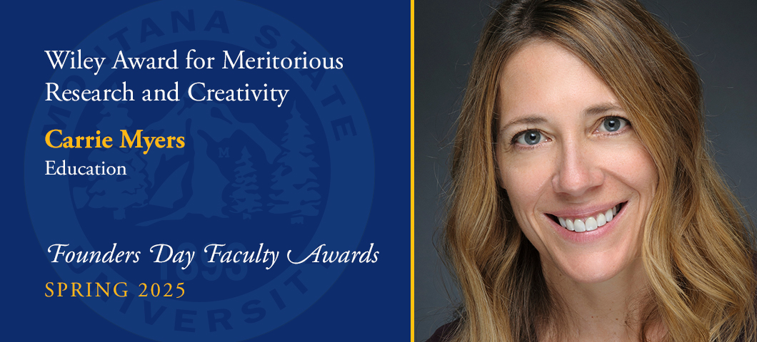 Charles and Nora L. Wiley Award for Meritorious Research and Creativity (Humanities, Arts and Social Sciences): Carrie Myers, Founders Day Faculty Awards, Academic Year 2024-25. Portrait of Carrie Myers.