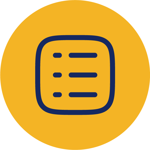 Blue list icon in a yellow circle
