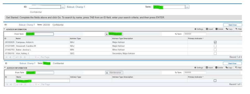 SGAADVR page with terms and maintenance highlighted