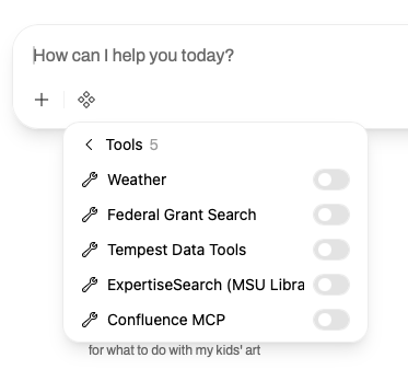 Function dropdown with tools available