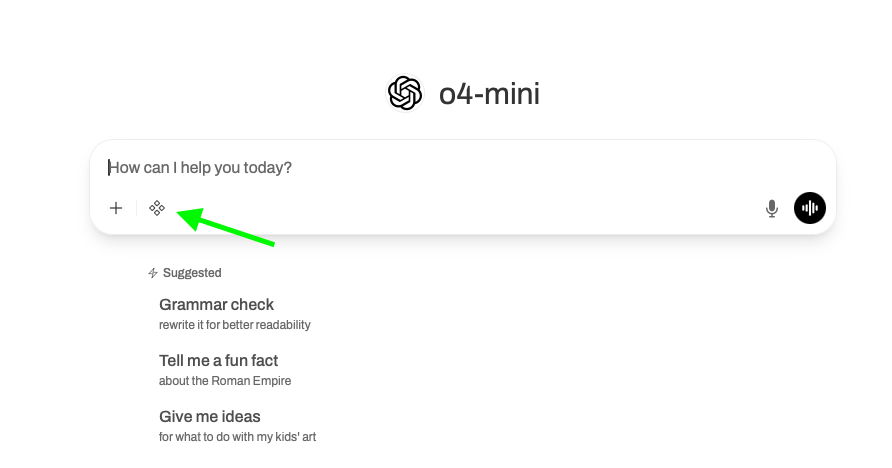 CatChat interface with green arrow pointed at four sqaure in chat window