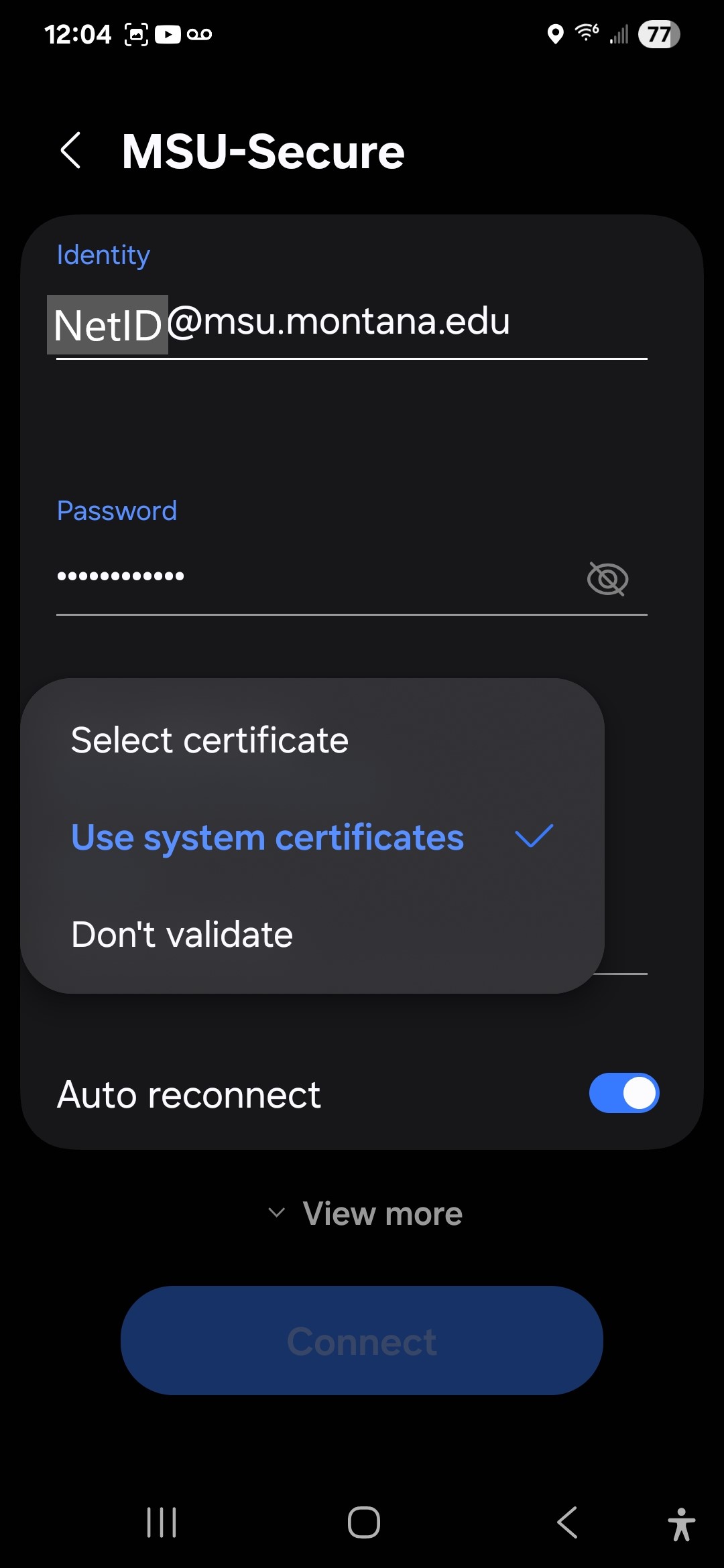 MSU-Secure login page fill in